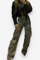 Low-waisted retro denim pocket pants
