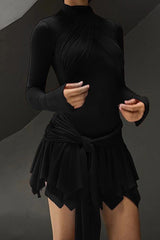 Half High Neck Strap Mesh Dress