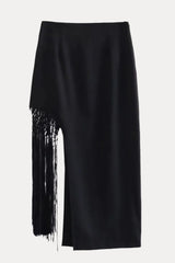 Halter neck top + tassel skirt suit