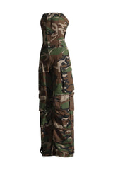 Tube Top Camouflage Jumpsuit