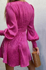 hollow jacquard lantern sleeve dress