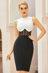 Elegant High waist Black & White midi dress
