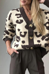 Leopard Print Soft Knitted V-neck Knitted Sweater