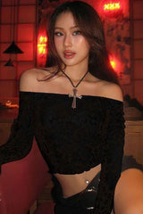 Wrapped Chest Off-Shoulder Long-Sleeved T-Shirt