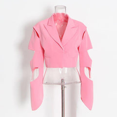 suit jacket irregular split hollow long-sleeved short suit trend