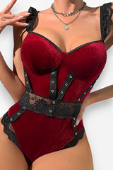 Velvet lace sexy bodysuit