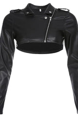 Street style short PU leather jacket