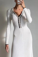 White French style V-neck slim dress