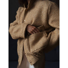 Stand-up Collar Loose Pocket Sequin Jacket