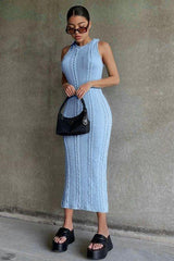 women knitted sleeveless round neck dress