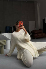 long-sleeved loose crepe casual suit