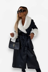 Fur Collar PU Leather long coat