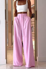 Loose Pink Long Pant and white Crop Top