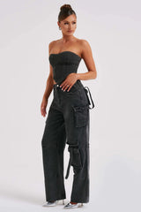 American low-waist pocket splicing jeans