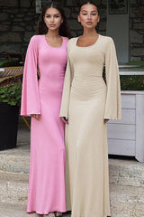 U-neck back tie maxi dress