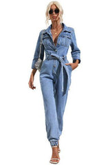 Casual slim fit denim jumpsuit