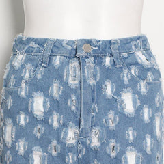 Street trendy ripped hole raw edge jeans