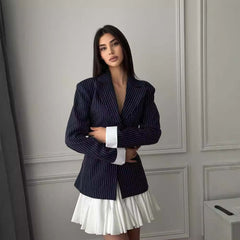 Striped print lapel suit jacket