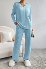 V-neck Striped Knitted Two-piece Suit