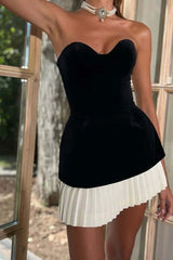 Velvet Splicing Sleeveless Tube Top Dress