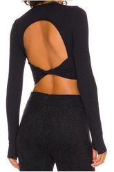 long-sleeved threaded yoga belt chest pad top