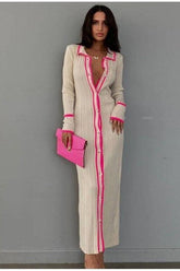 Slim Lapel Long Cardigan Dress
