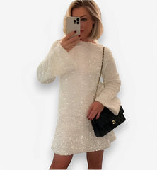 Long-sleeved loose sequined dress