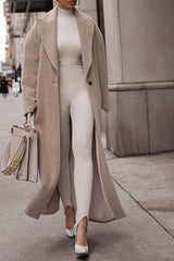Elegant lapel plush long coat