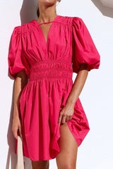 Deep V-neck High Waist Dopamine Dress