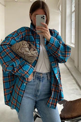 Loose Plaid Jacket Lapel Long-Sleeved Shirt