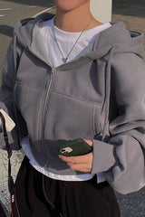 Zipper Hooded Short Jacket
