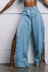 Wide-leg With Side Button Jeans