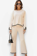 knitted sweater wide-leg pants casual suit