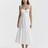 White broeadered Jacquard Midi A-Line Dress