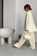 long-sleeved loose crepe casual suit