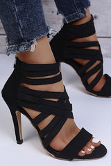 Elastic Fish Mouth With Zipper High Heel Sandals