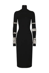 Diamond black high collar long sleeve tight dress