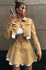 Cardigan Top Low Waist Skirt Two-piece Suit