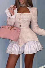 Square collar long-sleeved jacket dress