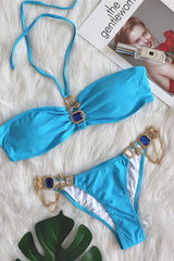 Strap Crystal Diamond Chain Split Bikini