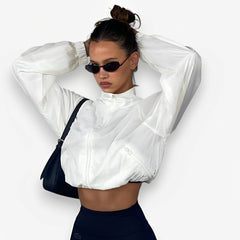 street style zipper stand collar cropped jacket