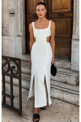 hollow white long dress