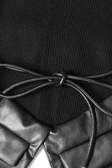 Irregular stitching knitted leather round neck slim sweater