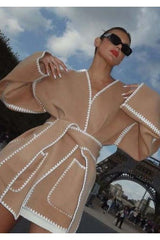 V-Neck Cardigan Belt Lace Design Jacket