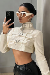 street style retro short leather jacket