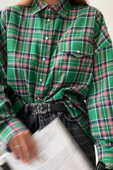 Loose Plaid Jacket Lapel Long-Sleeved Shirt