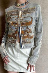 American retro embroidered denim jacket