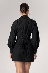 belted tie shirt long sleeve dress