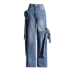 Washed Distressed Bowknot jeans