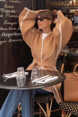 V-Neck Cardigan Belt Lace Design Jacket